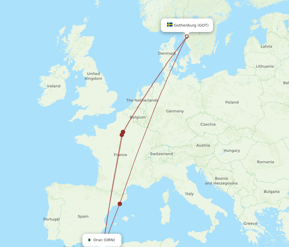 ORN to GOT flights and routes map