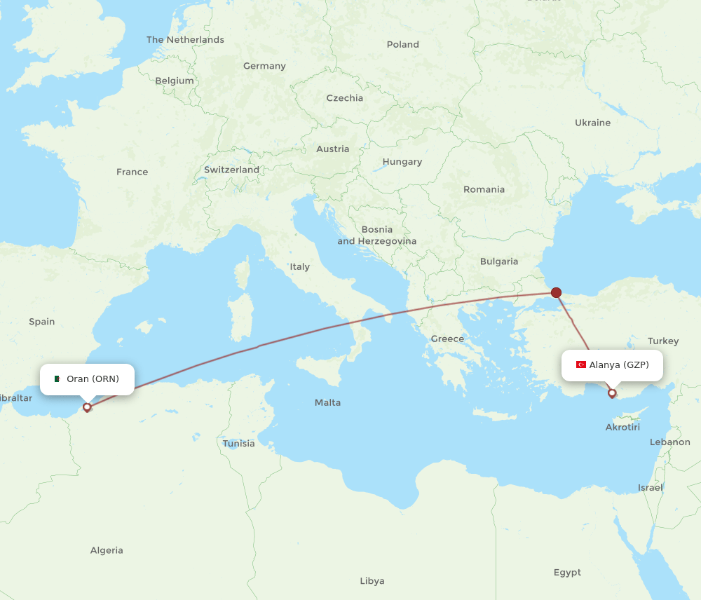 ORN-GZP flight routes