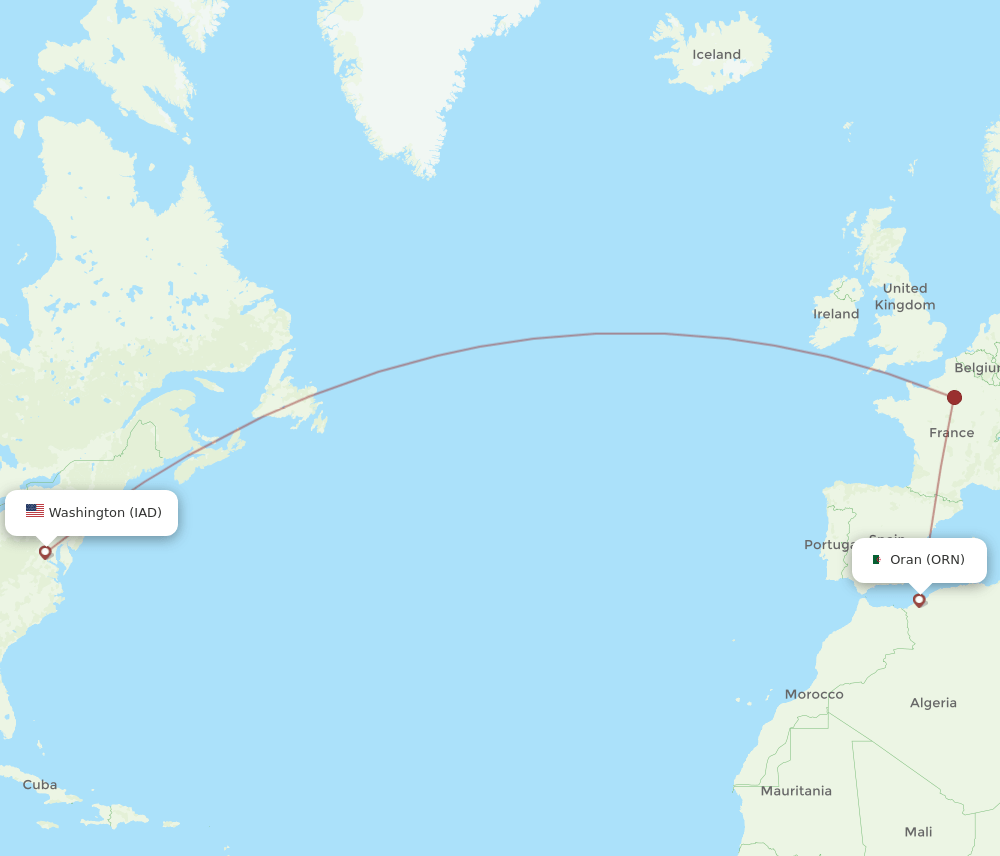 ORN to IAD flights and routes map
