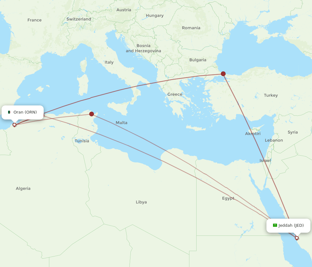 ORN to JED flights and routes map