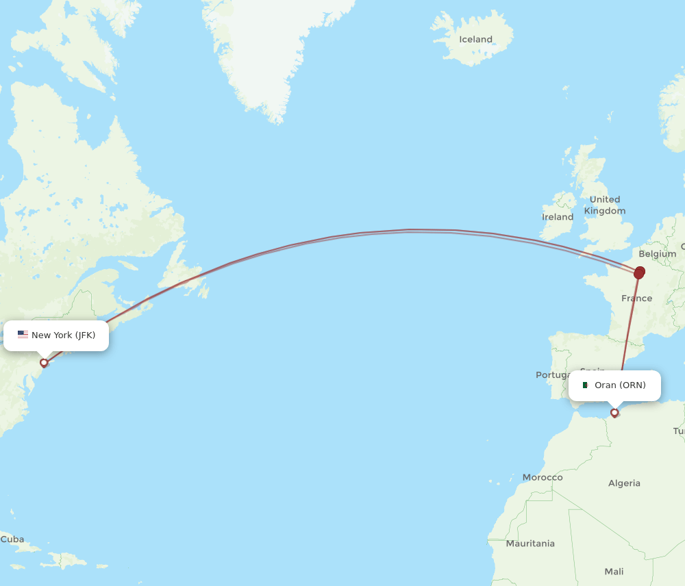 ORN-JFK flight routes