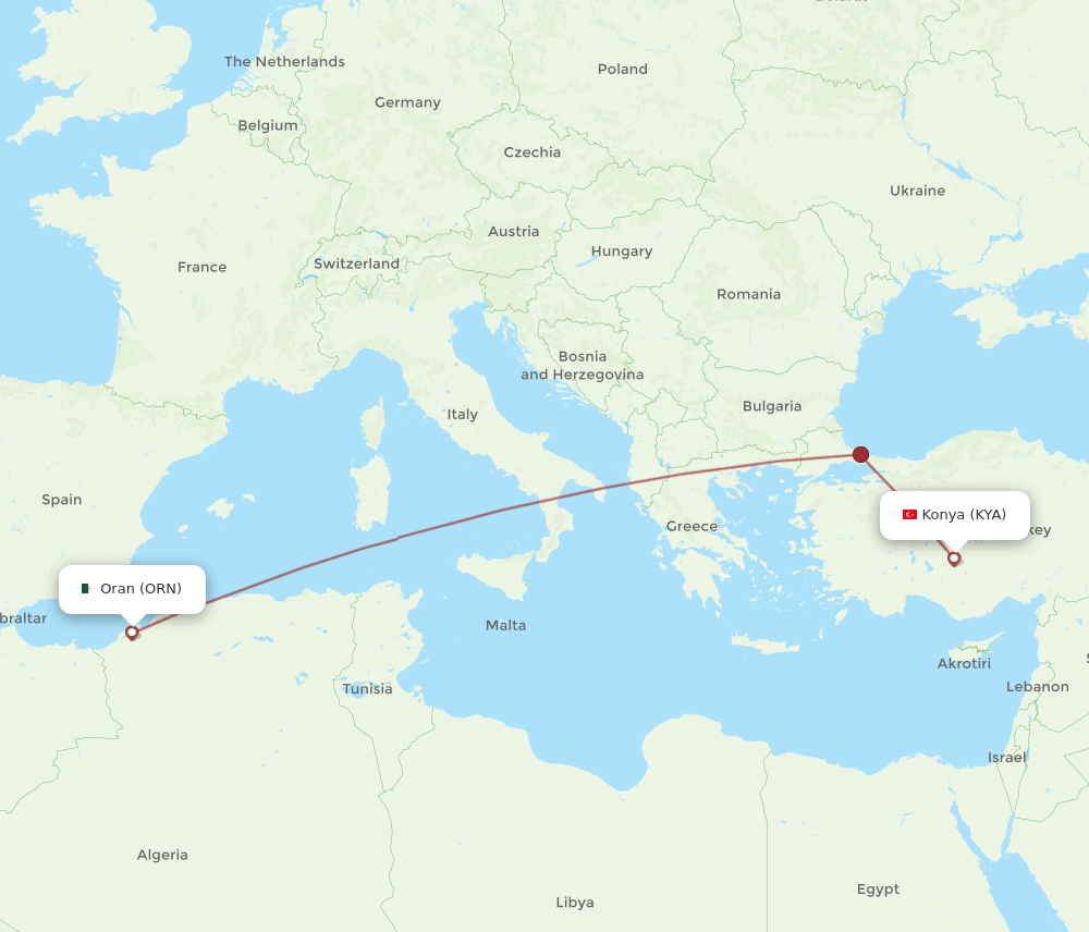 ORN to KYA flights and routes map