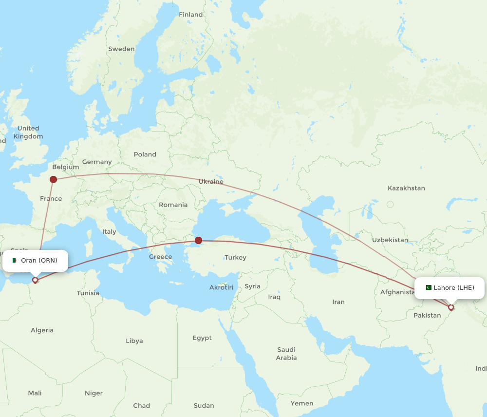 ORN-LHE flight routes