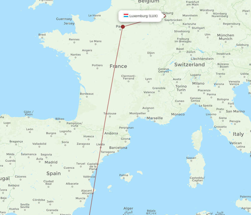 ORN to LUX flights and routes map