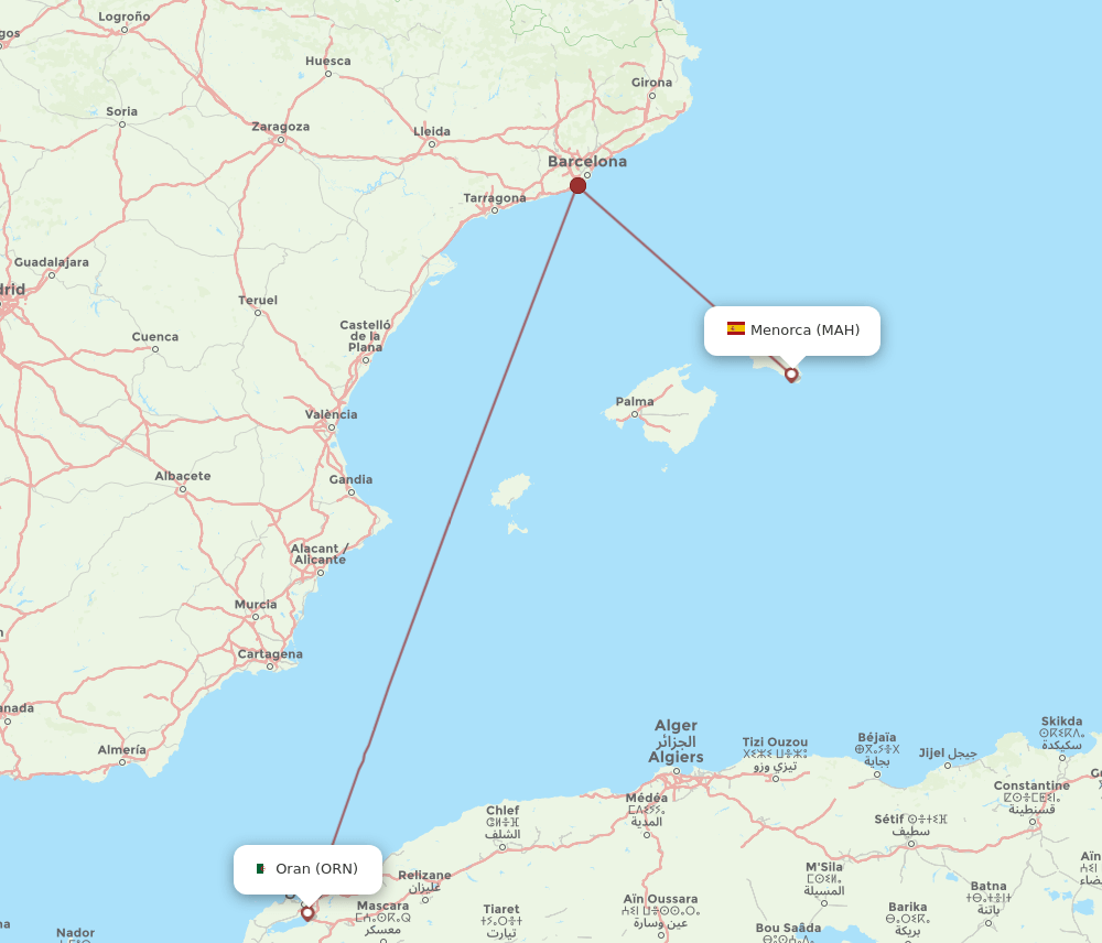 ORN-MAH flight routes