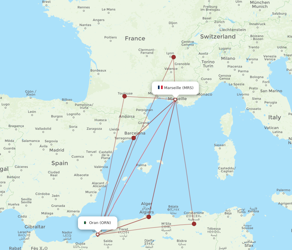 ORN to MRS flights and routes map