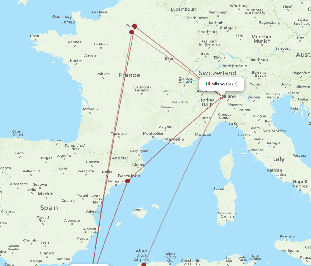 ORN-MXP flight routes