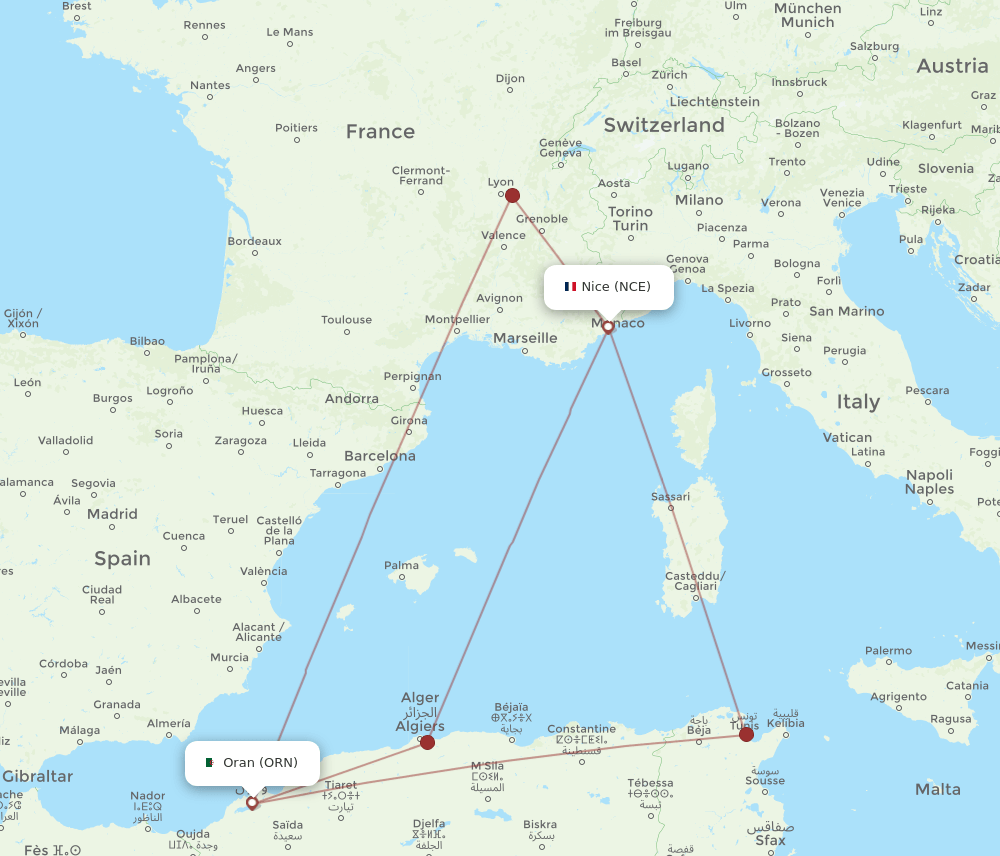 ORN-NCE flight routes