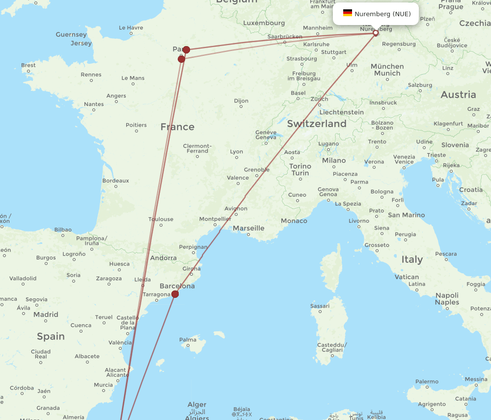 ORN to NUE flights and routes map