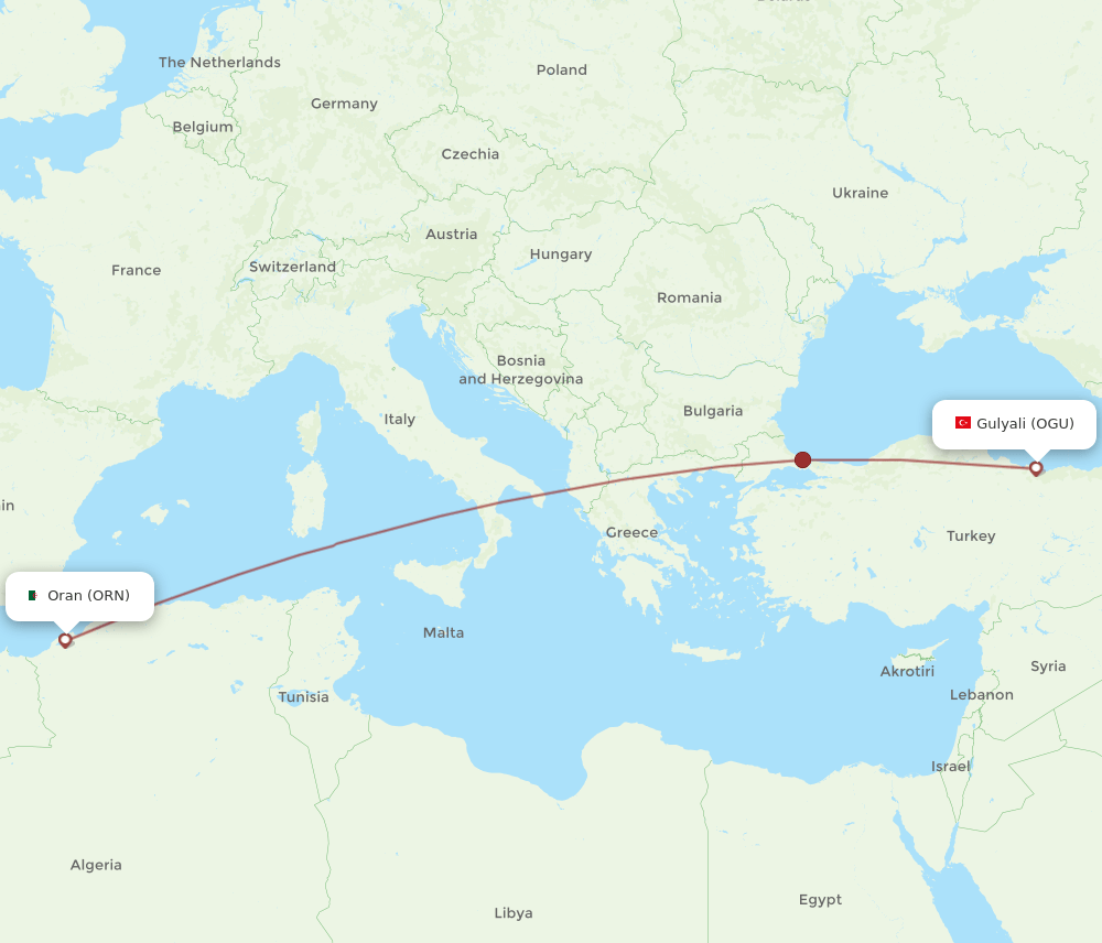 ORN to OGU flights and routes map