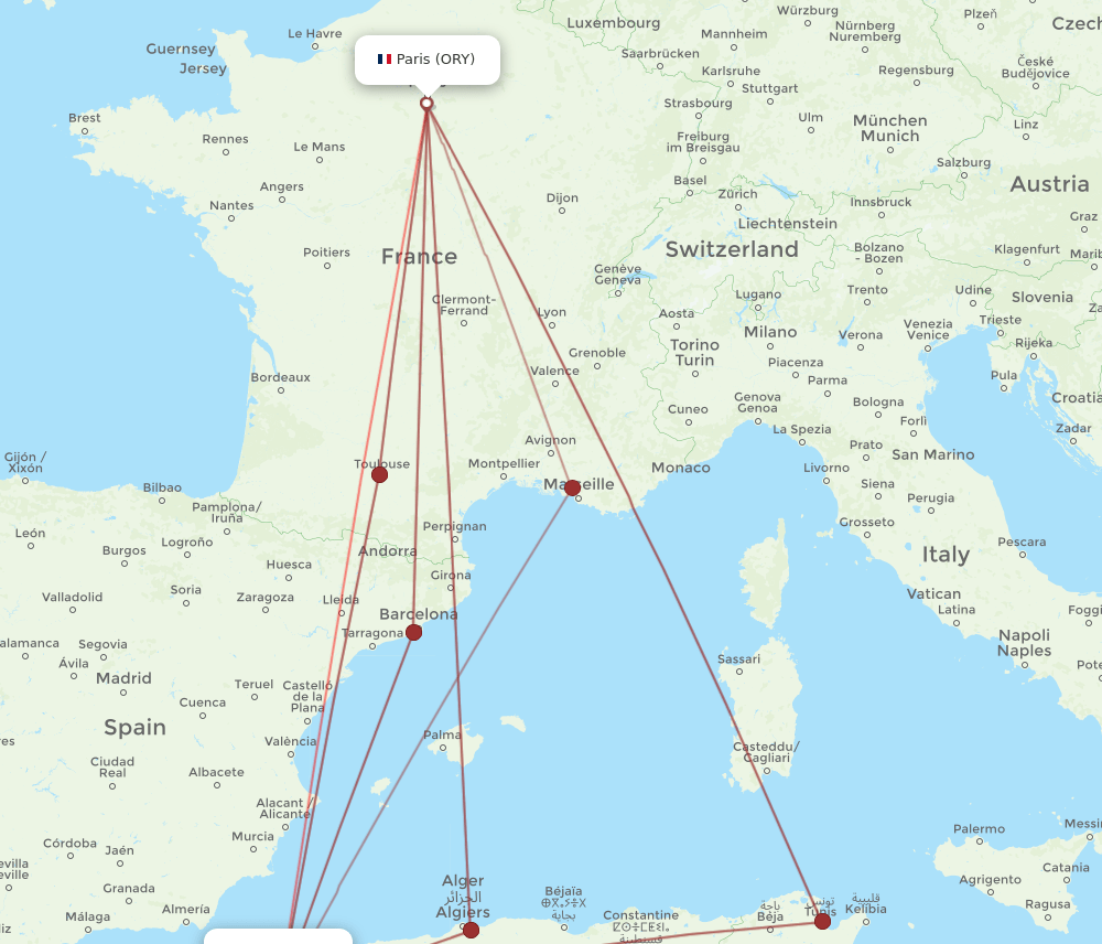 ORN to ORY flights and routes map