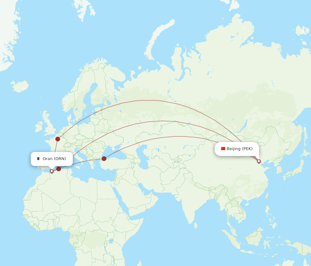 ORN-PEK flight routes
