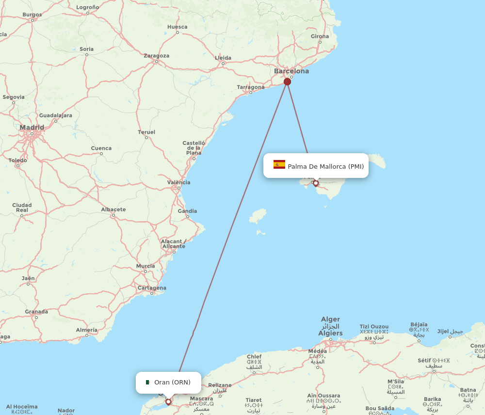 ORN-PMI flight routes