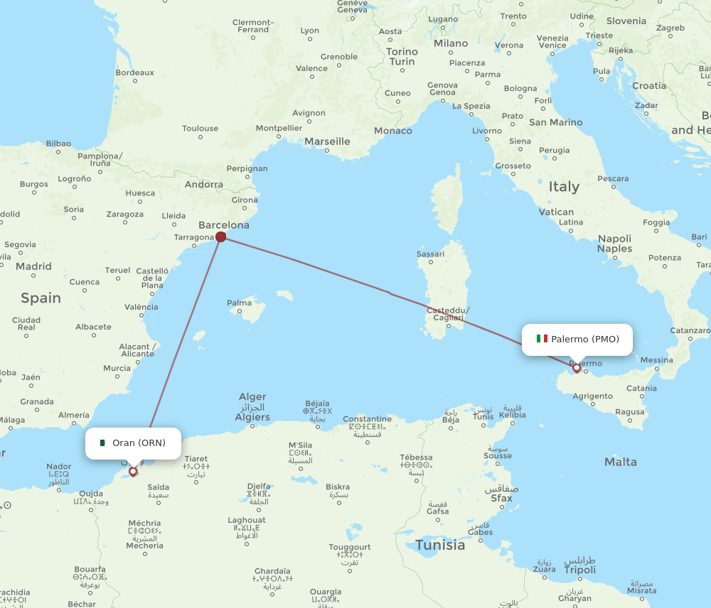 ORN to PMO flights and routes map
