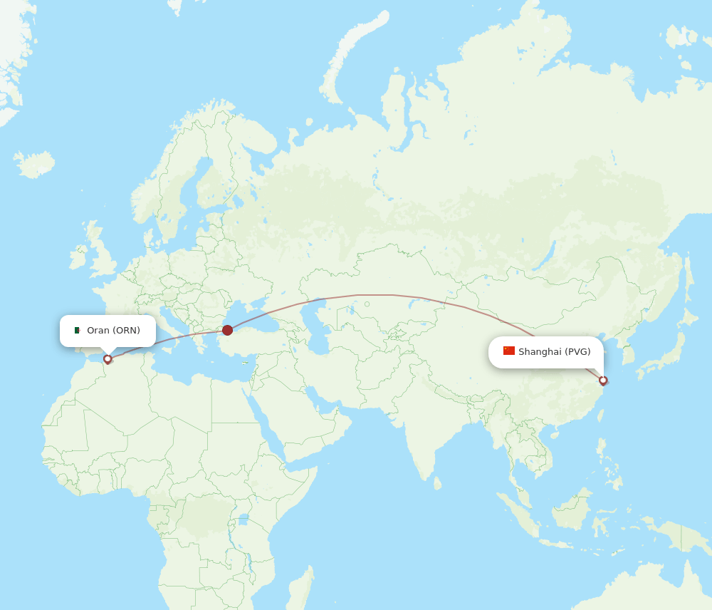 ORN-PVG flight routes