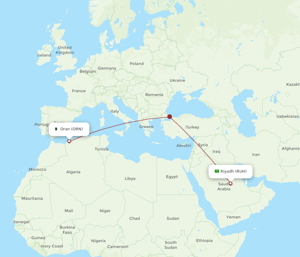ORN-RUH flight routes