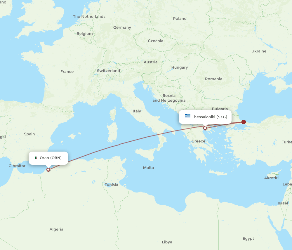 ORN-SKG flight routes