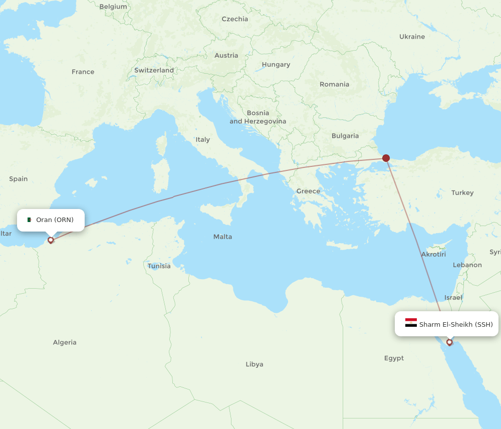 Sharm el Sheikh - Oran route map and flight paths