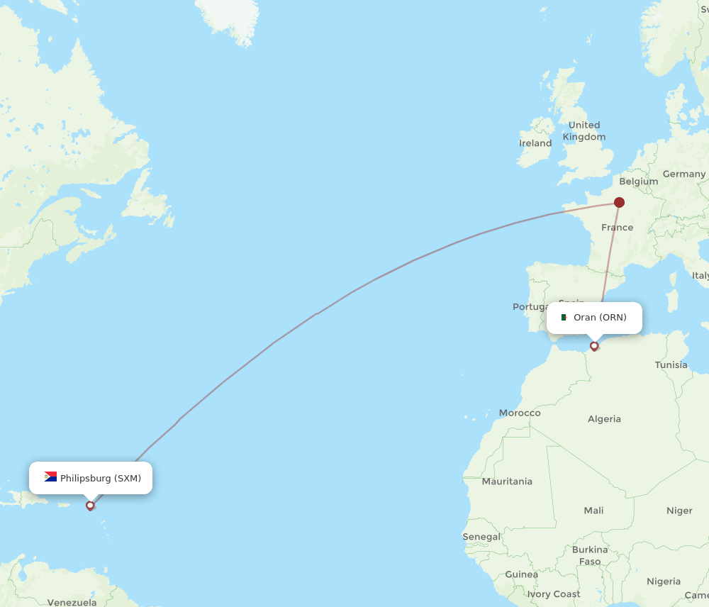 ORN-SXM flight routes