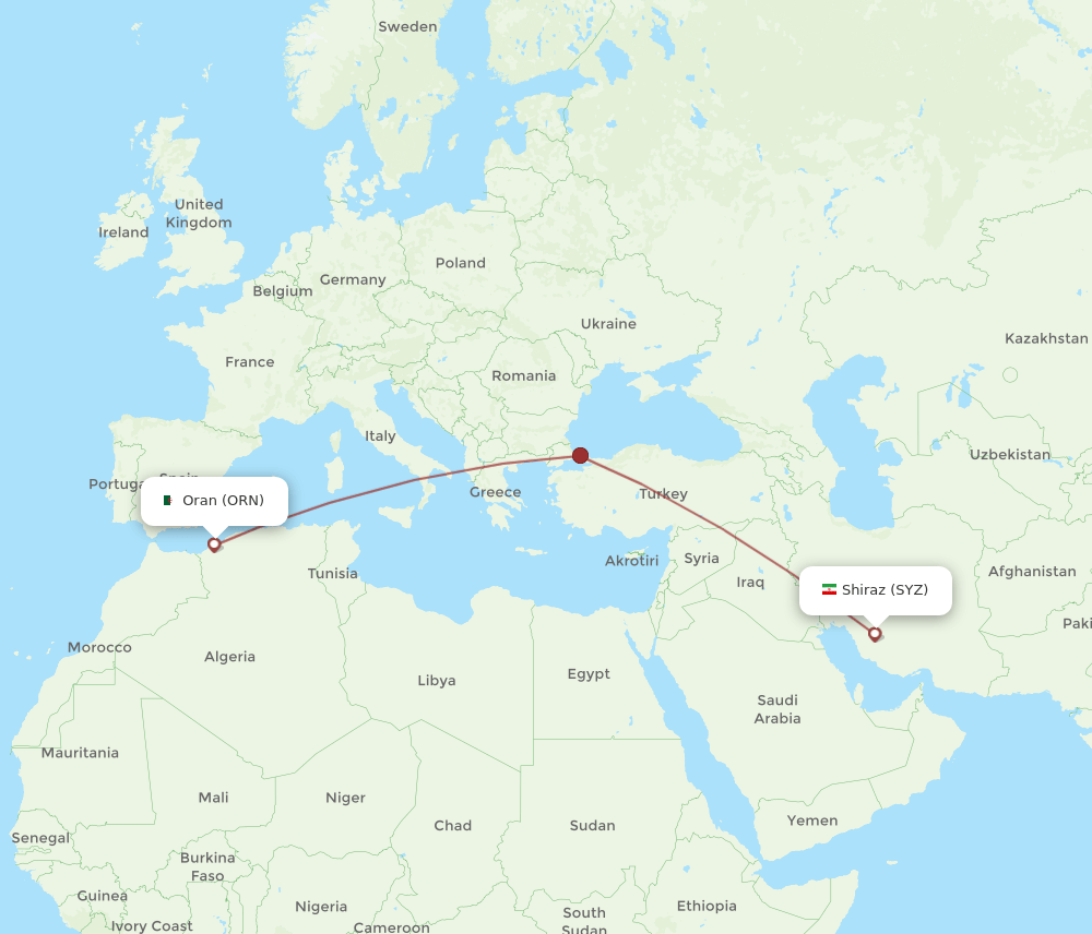 ORN-SYZ flight routes