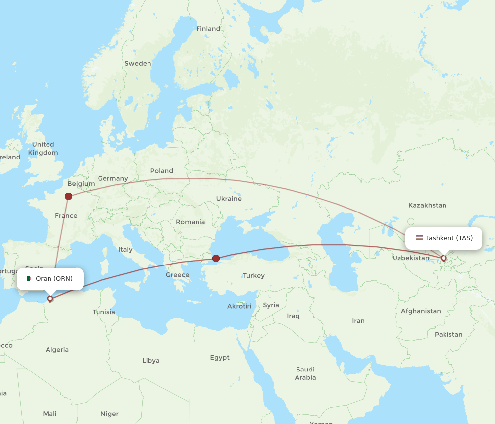 ORN-TAS flight routes