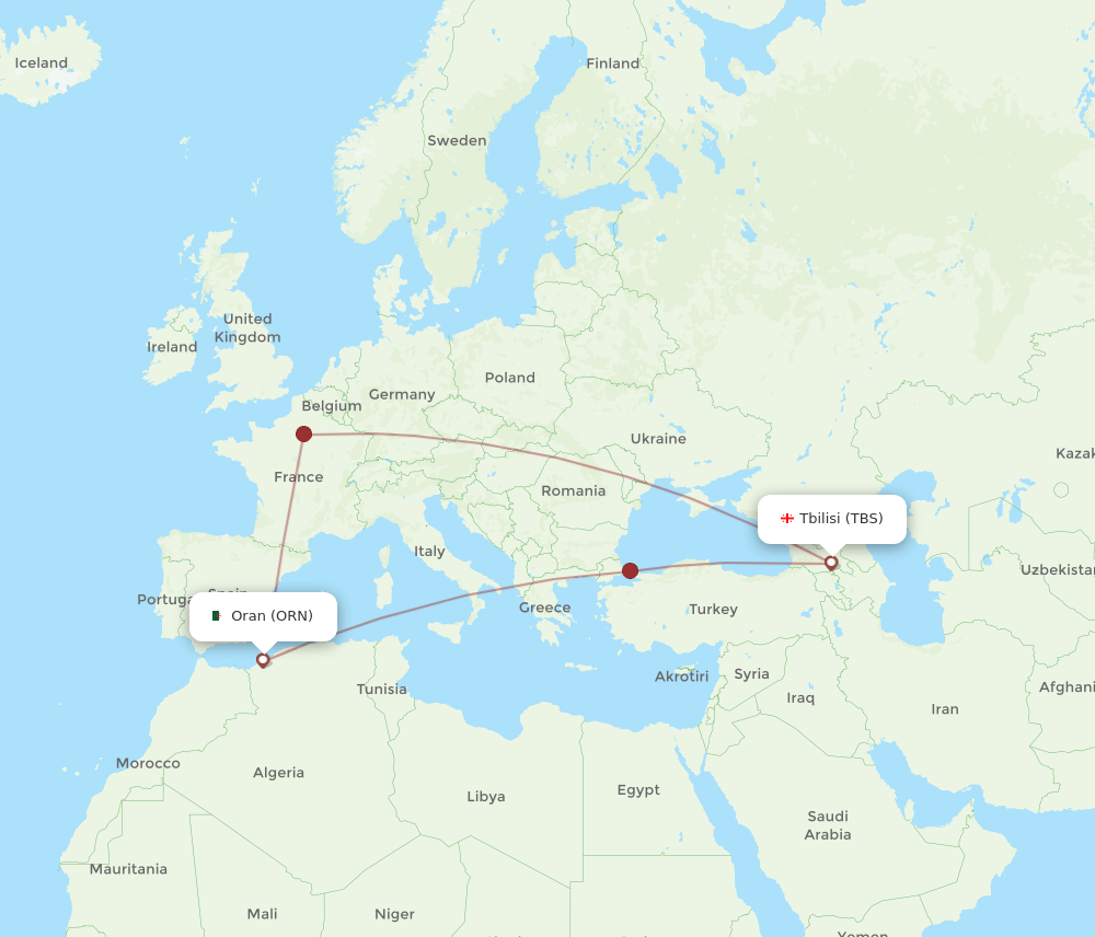 ORN-TBS flight routes