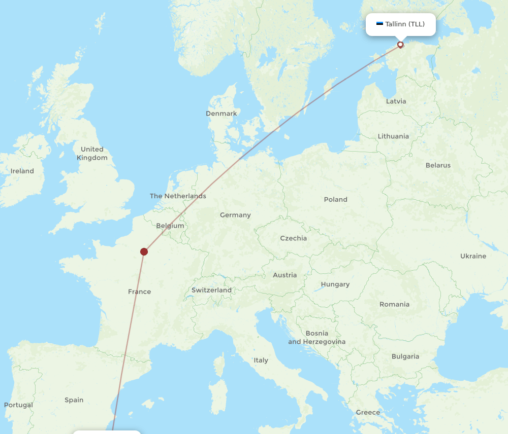 Tallinn - Oran route map and flight paths