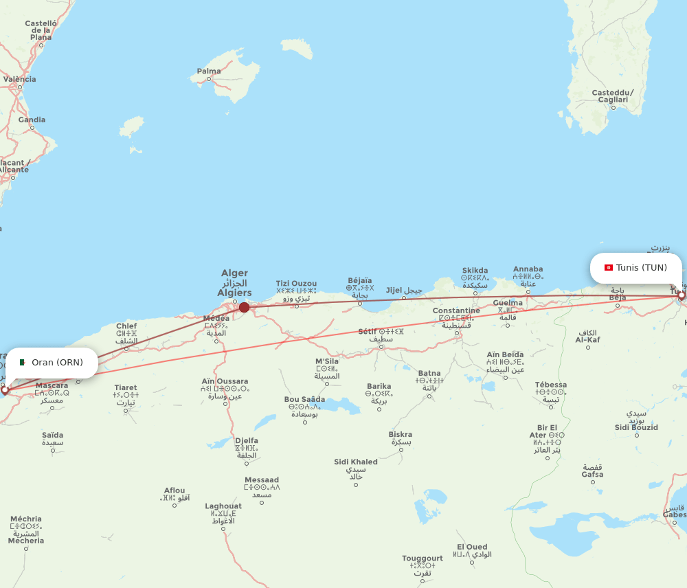 ORN to TUN flights and routes map