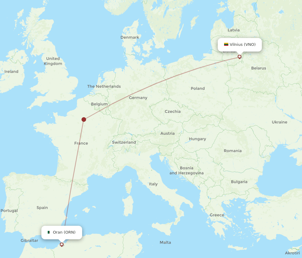 ORN to VNO flights and routes map
