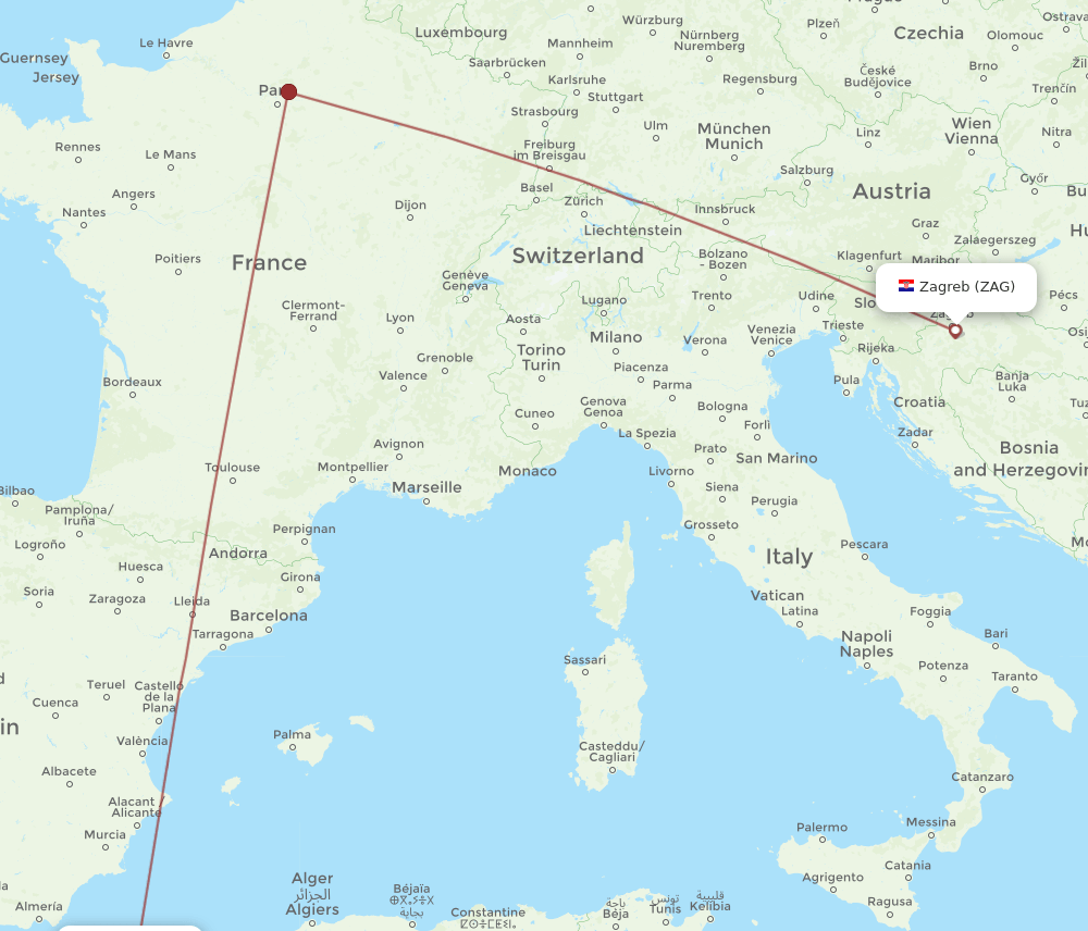 ORN-ZAG flight routes