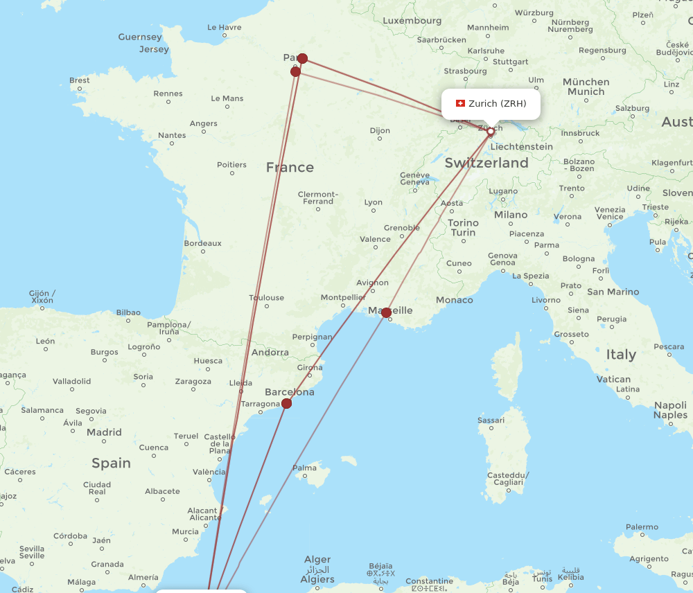 ORN to ZRH flights and routes map