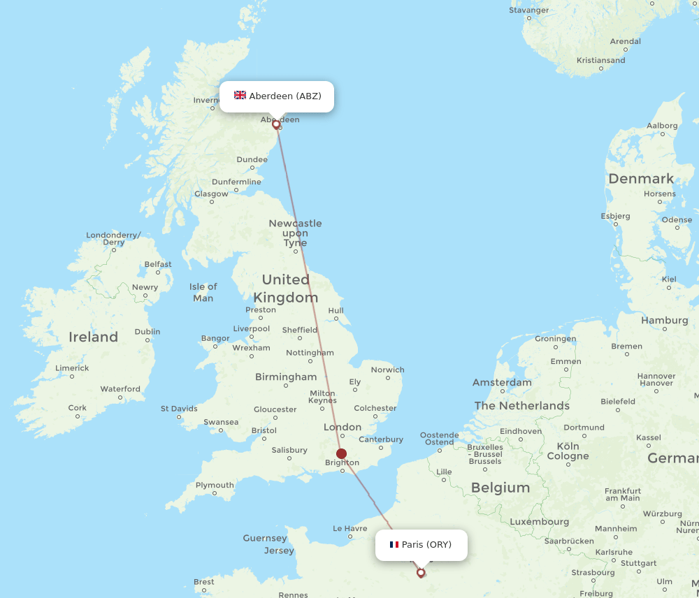 ORY to ABZ flights and routes map