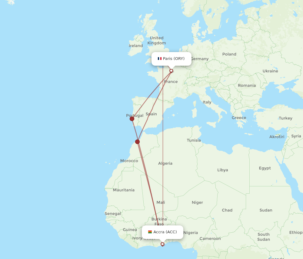 ORY-ACC flight routes