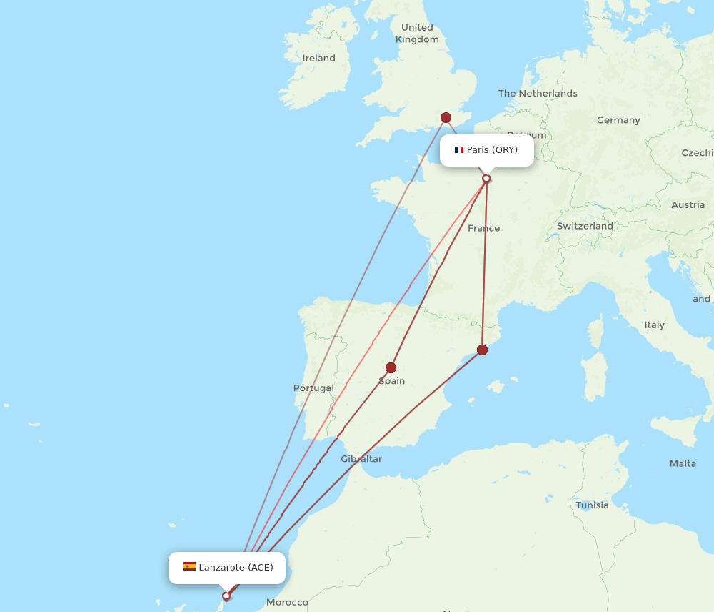 ORY-ACE flight routes