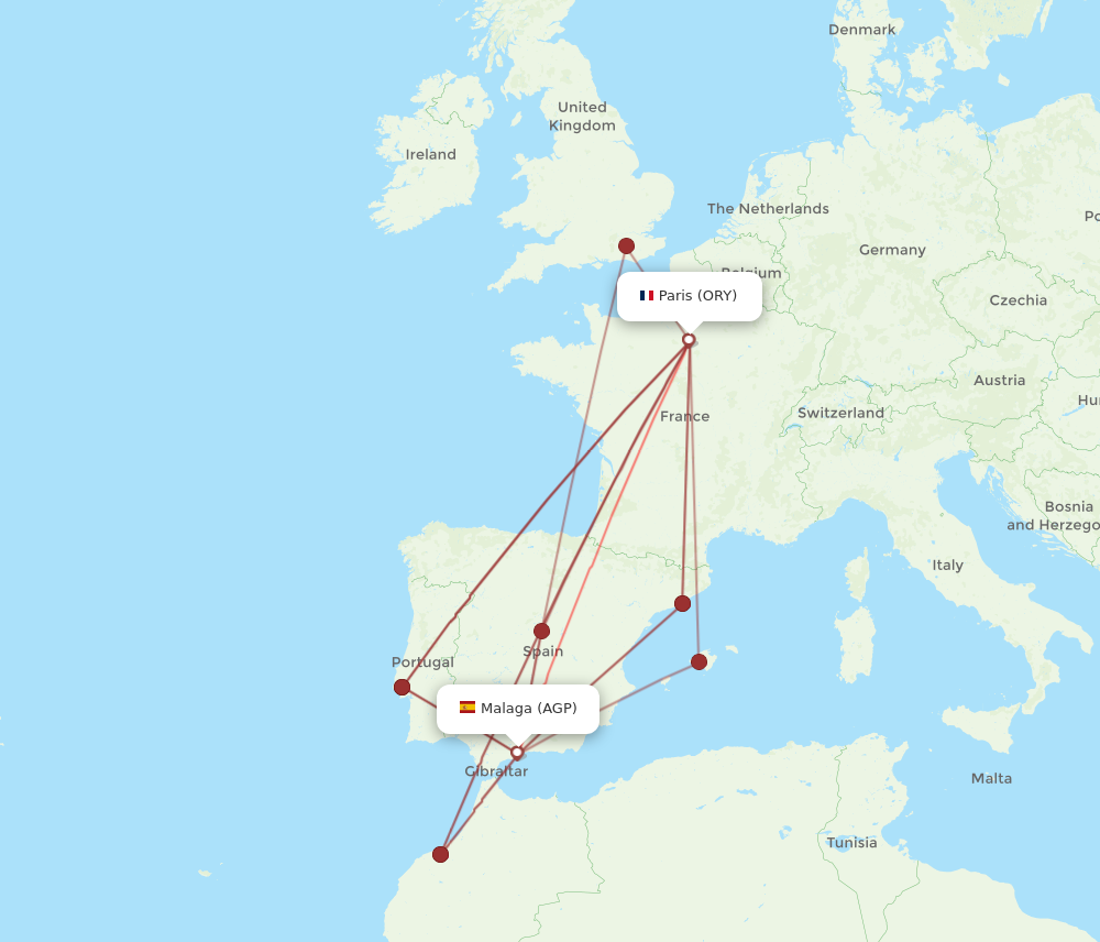 ORY to AGP flights and routes map