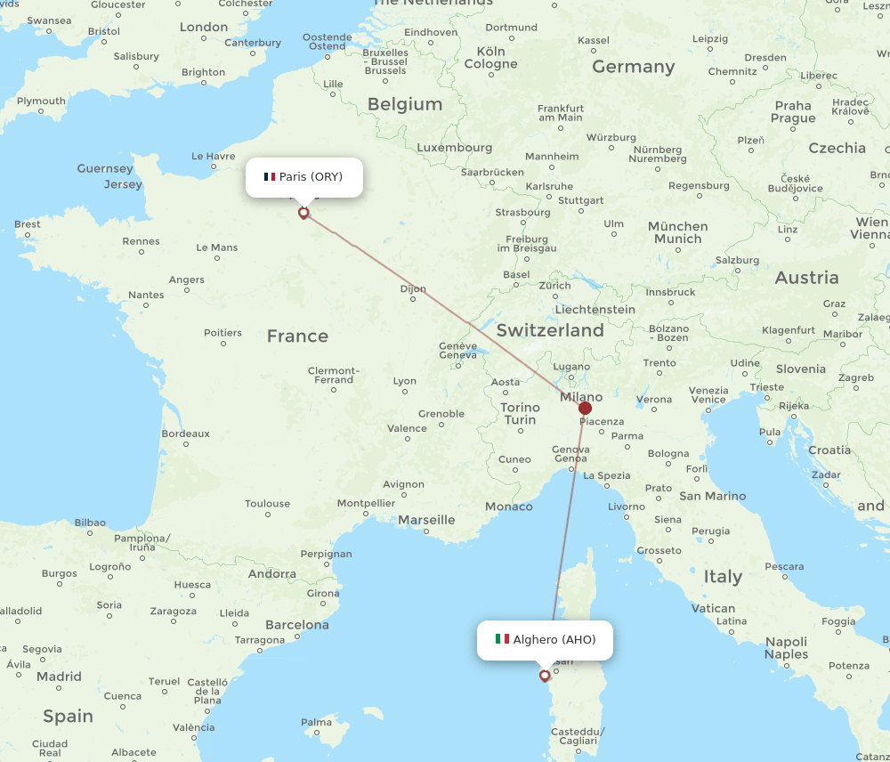 ORY-AHO flight routes