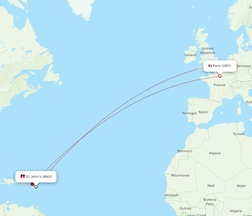 ORY to ANU flights and routes map