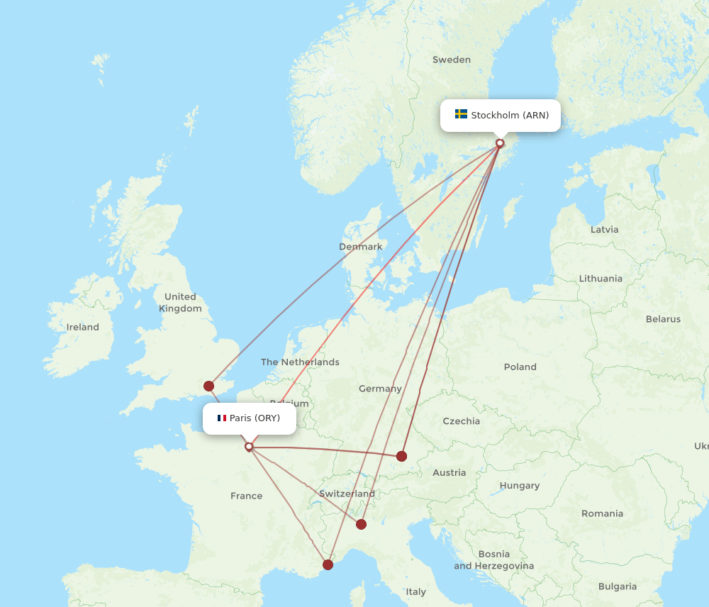 ORY-ARN flight routes