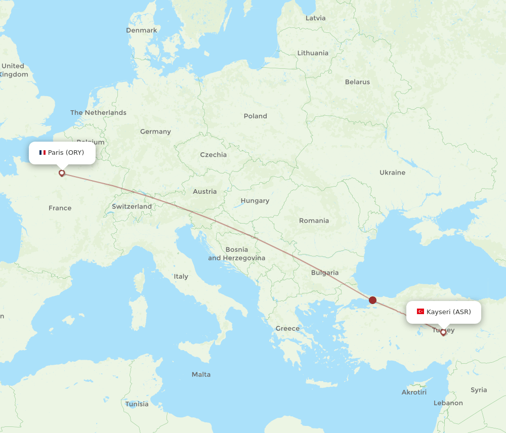 ORY to ASR flights and routes map