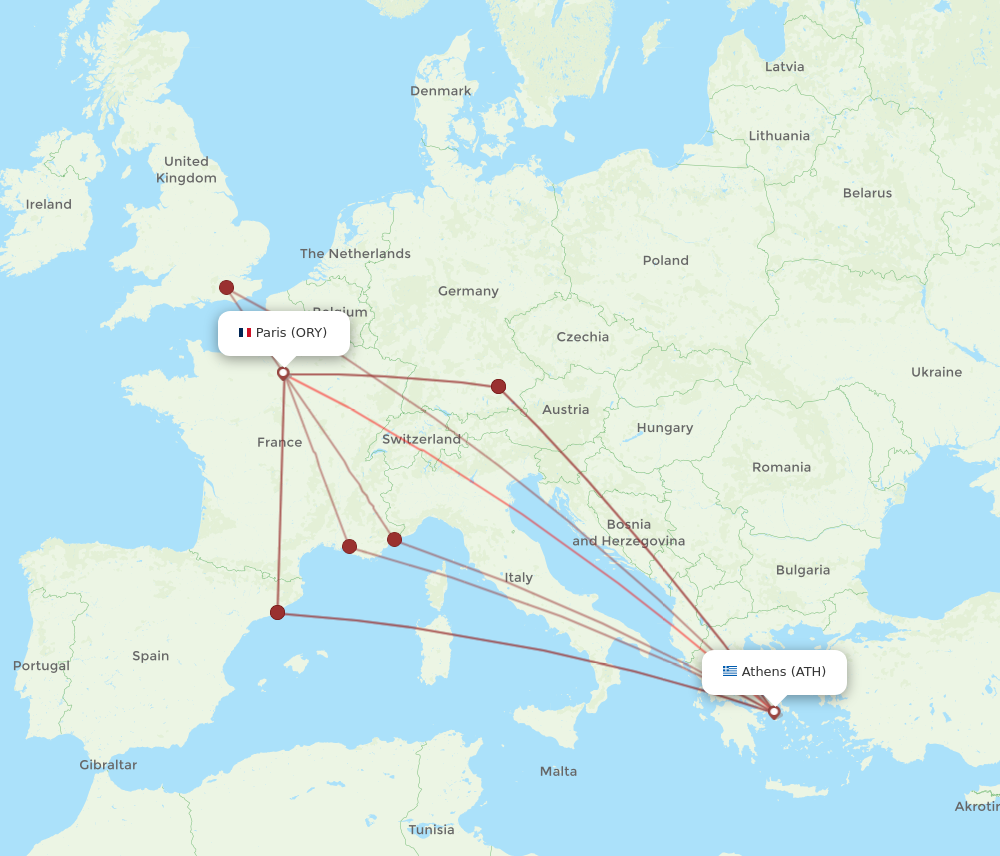 ORY to ATH flights and routes map