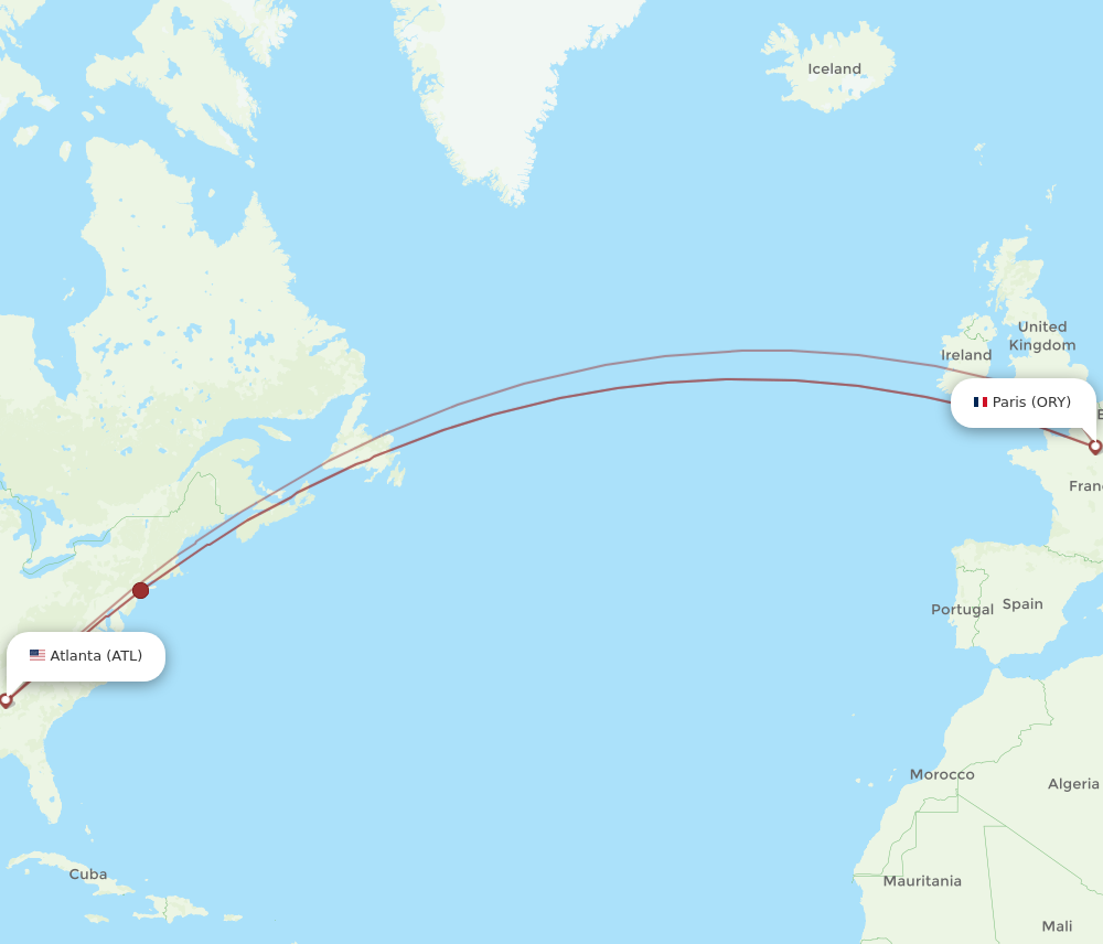 ORY to ATL flights and routes map