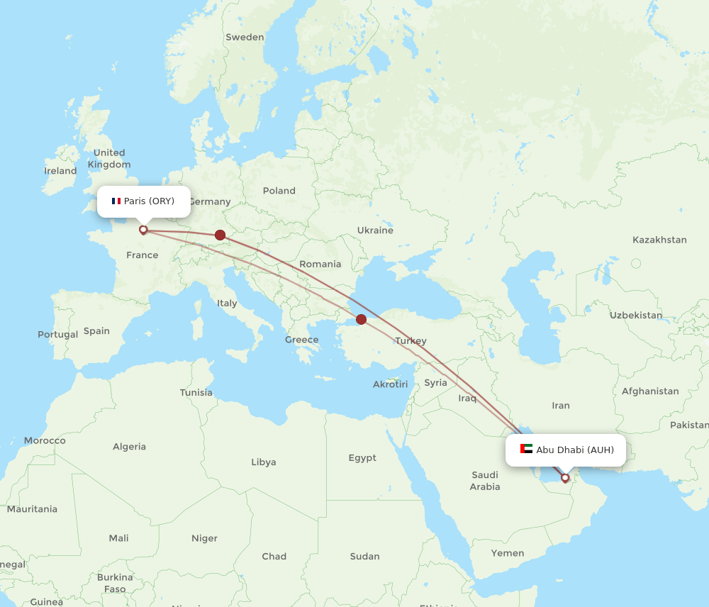 ORY to AUH flights and routes map