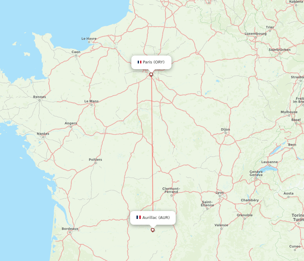 ORY to AUR flights and routes map