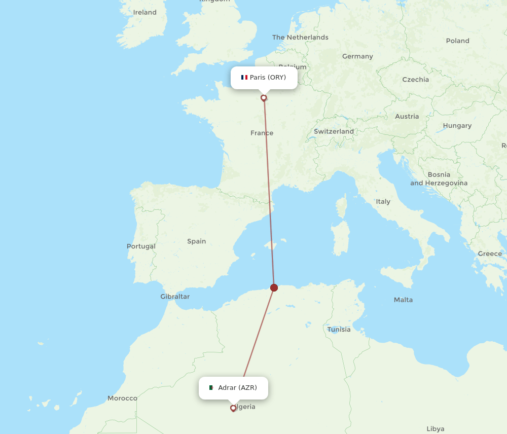 ORY-AZR flight routes