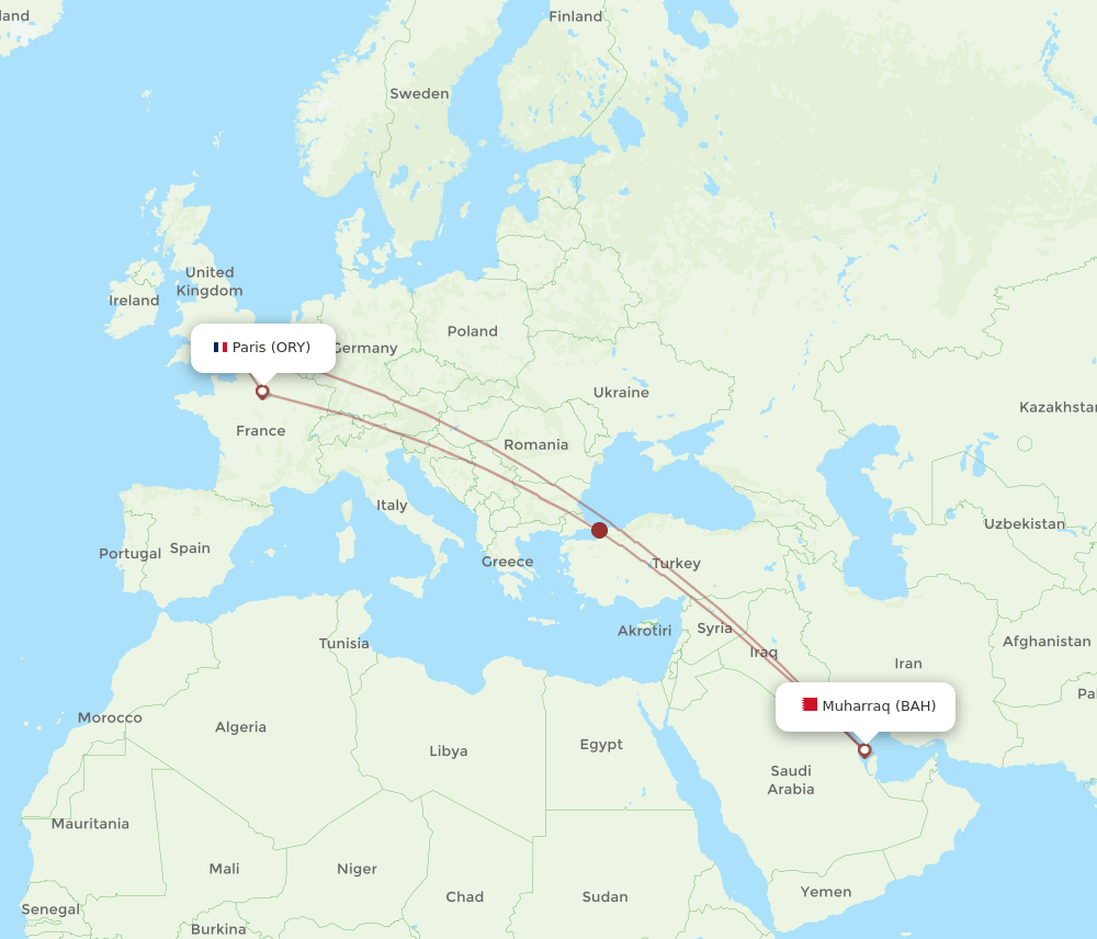 ORY to BAH flights and routes map