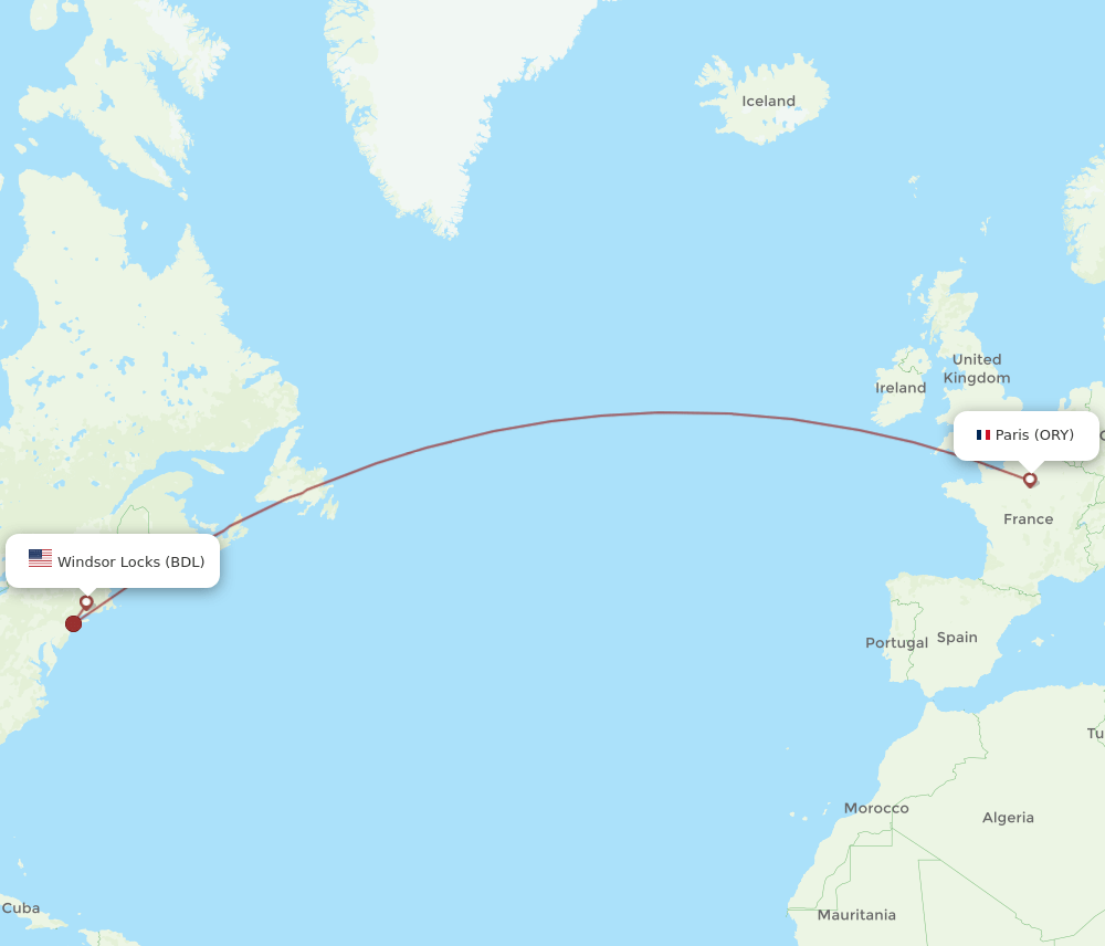 ORY to BDL flights and routes map