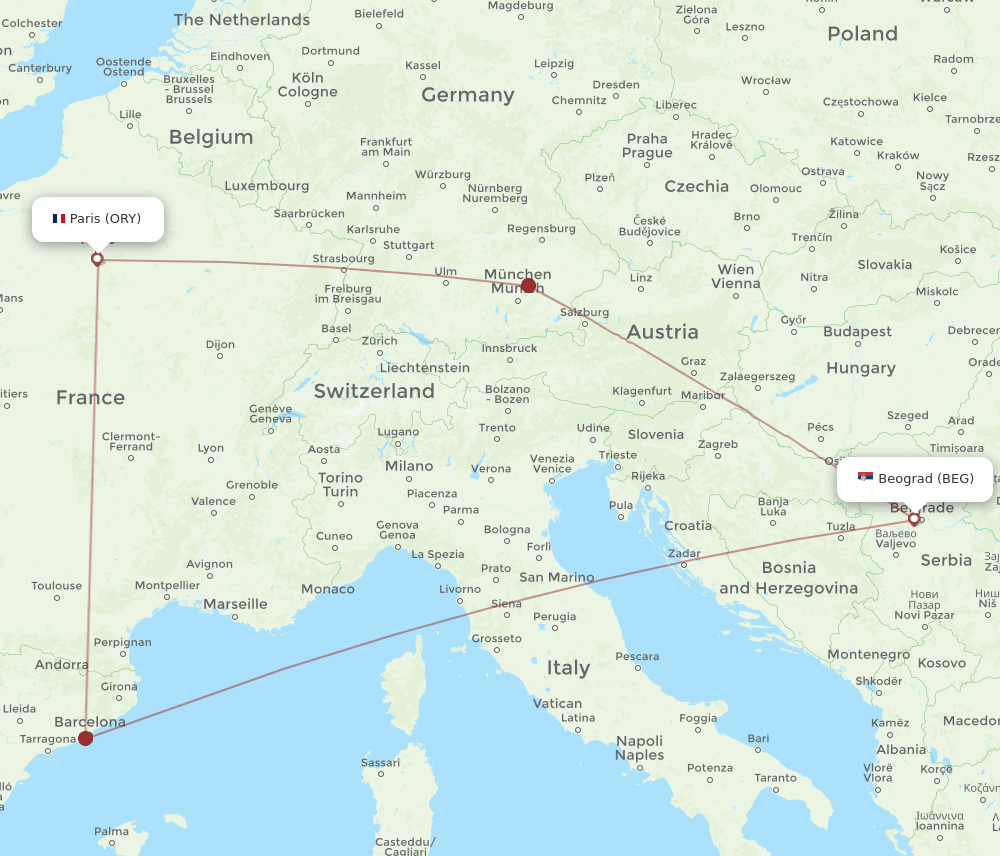 ORY-BEG flight routes