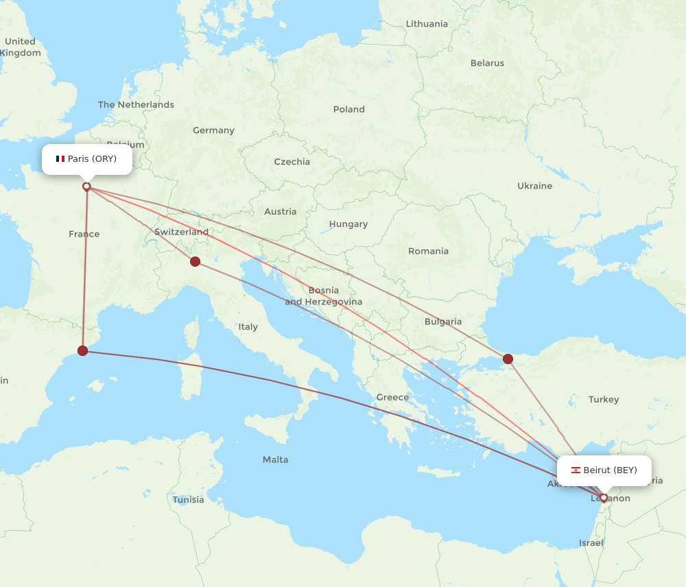 ORY-BEY flight routes