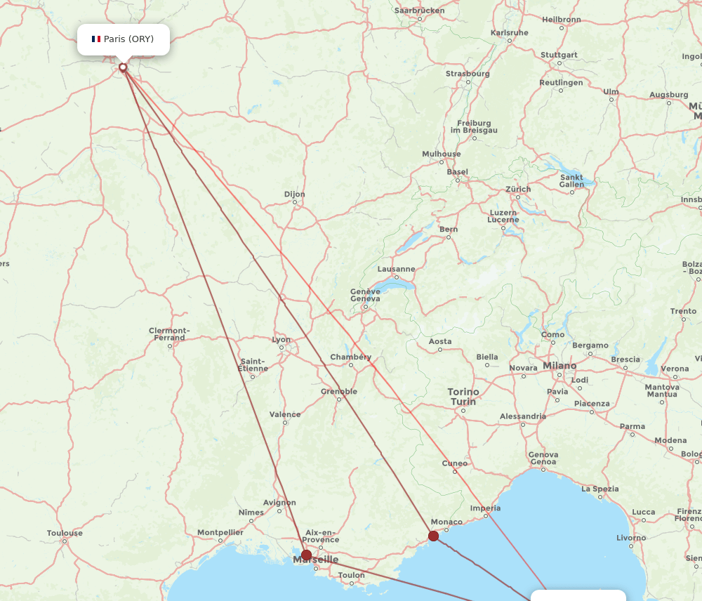 ORY-BIA flight routes