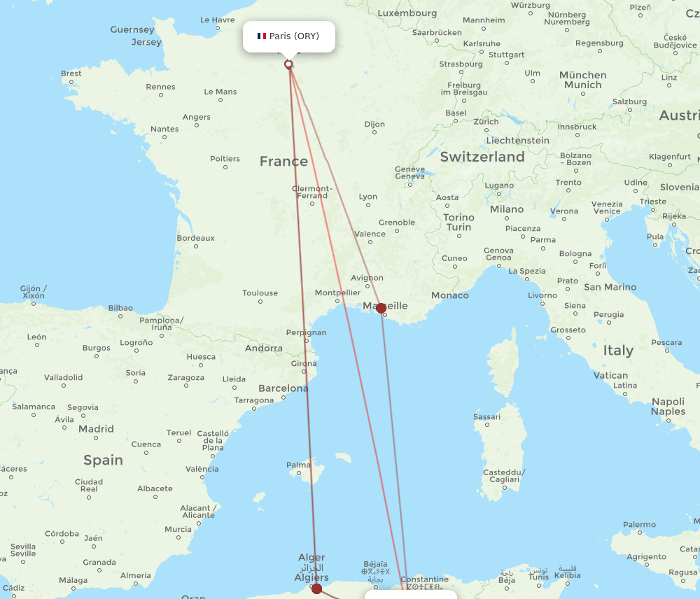 ORY-BLJ flight routes